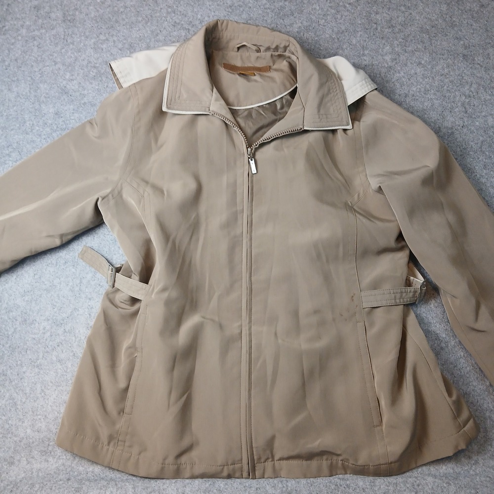 Weather Tamer Jacket Womens Large Tan Hooded‎ Full Zip Lightweight Windbreaker